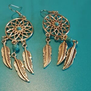 Silver Dreamcatcher Earrings with Turquoise Accents